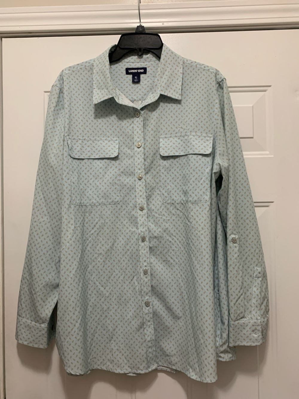 3/$15 Lands' End Women's Light Mint Green Button-Down Shirt Size XL